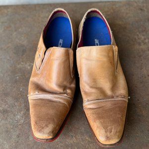 Steve Madden Mens Pylon Camel Leather Cap Toe Brown Slip On Shoes